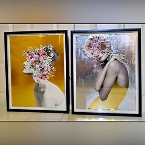 NEW 2xModern Glam Marmont Hill Framed Fine Art Prints Woman With Flowers…